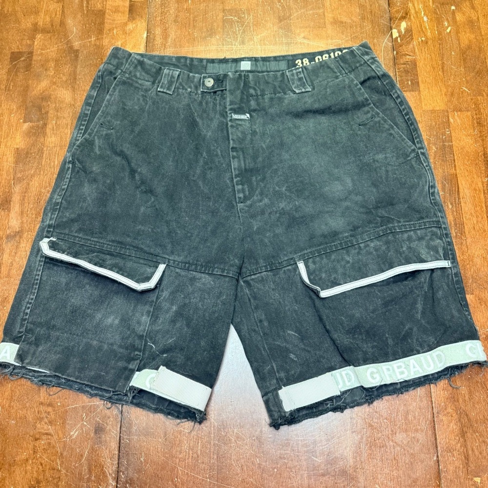 Marithe Francois Girbaud Shuttle Shorts‎ Mens 40 Black Vtg Baggy Cargo Tape